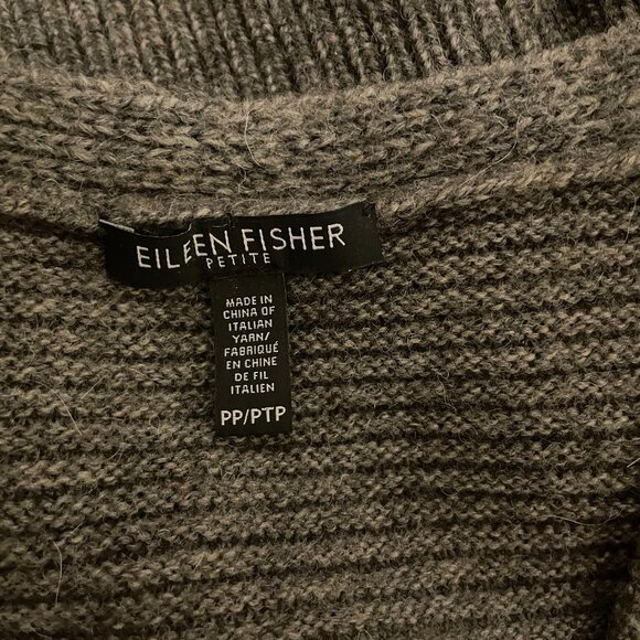 NWOT Like New Eileen Fisher Gray Wool Textured Thick Boxy V-Neck Sweater Size PP - Picture 5 of 6